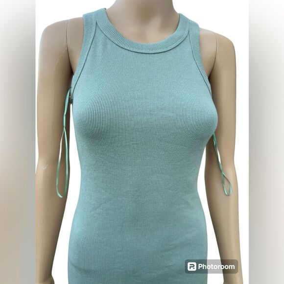 Mable Women’s Stile Racerback Bodycon Ribbed Cotton Midi Dress Olive Green Sz M - Picture 3 of 7